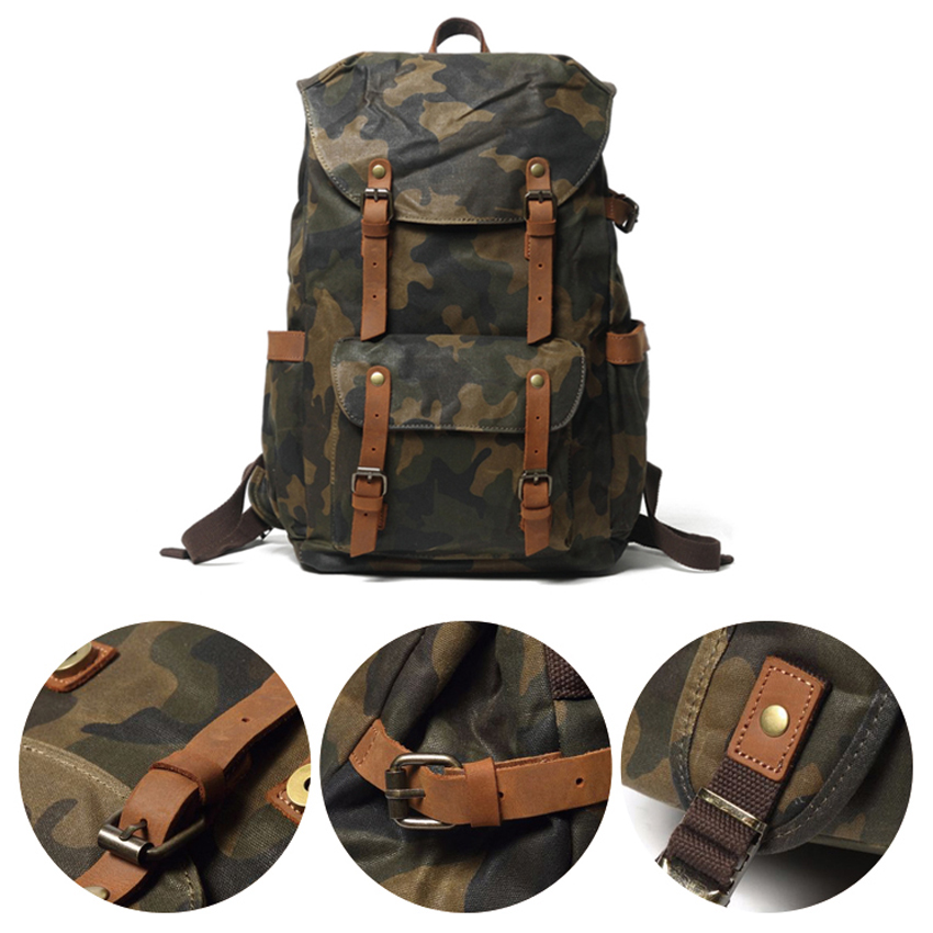 sac à dos d'école en toile cirée camouflage imperméable