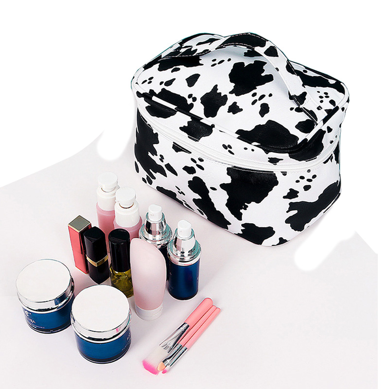 Trousse de toilette organisateur de maquillage en cuir PU de vache de voyage 