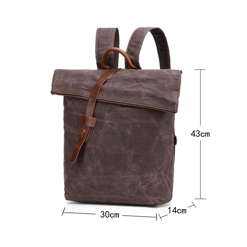 sac à dos en toile imperméable en cuir véritable pour jeunes en toile cirée