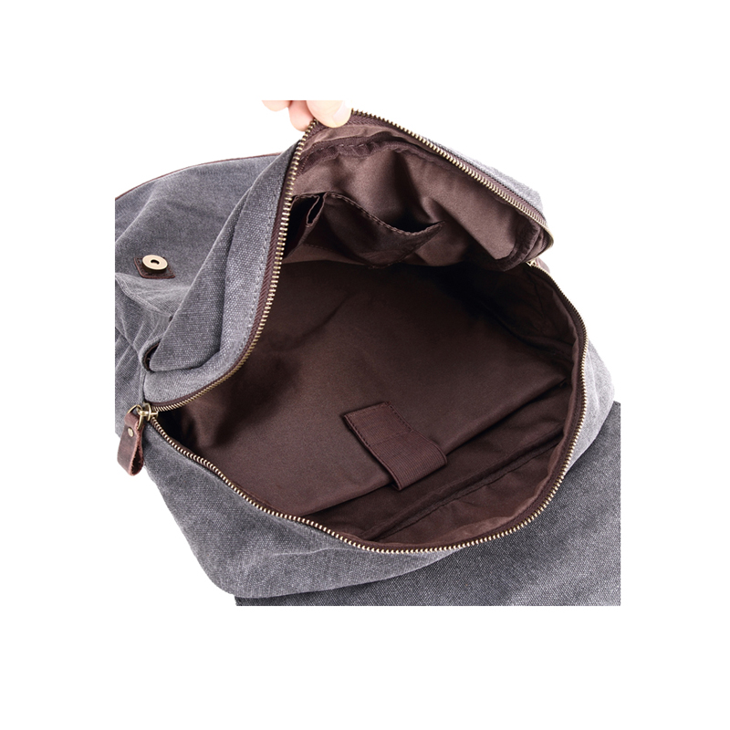 Sac à dos en toile en cuir véritable pour ordinateur portable avec poches