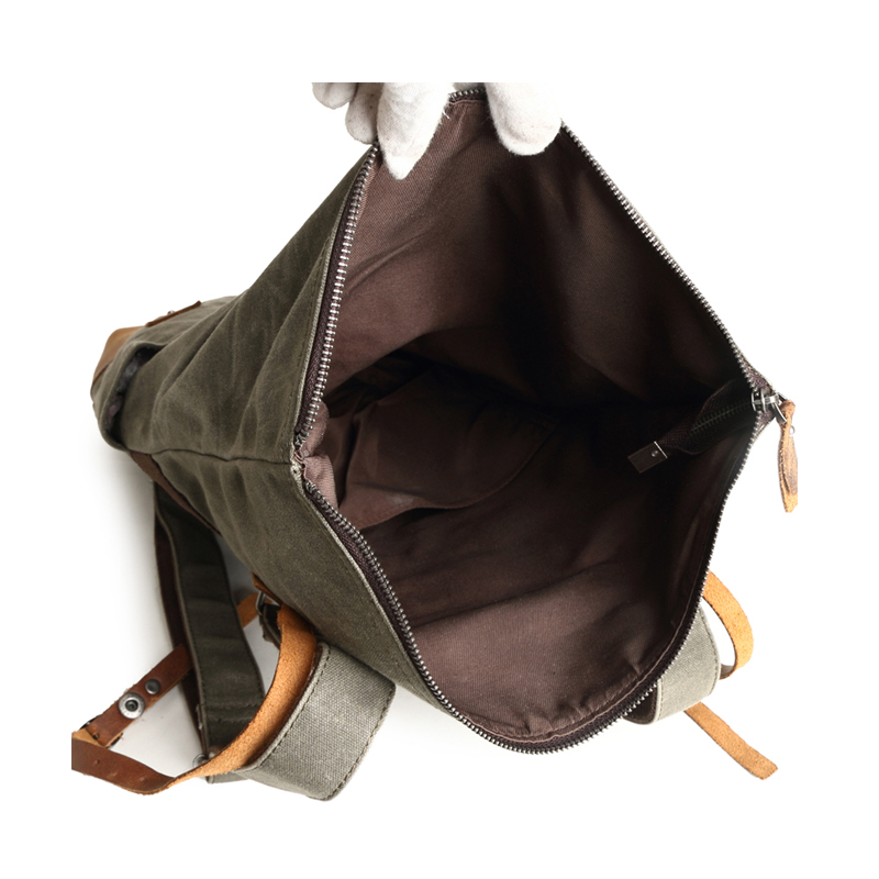 Sac à dos d'école durable en cuir véritable ciré en toile imperméable