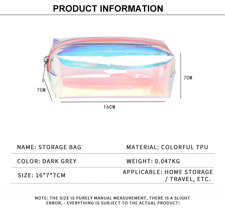 Trousse de toilette de rangement transparente imperméable en TPU coloré holographique