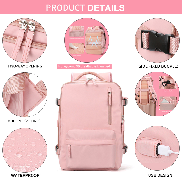 Nylon Multi-Pocket ordinateur portable Femmes USB Sac à dos USB Sac à dos 