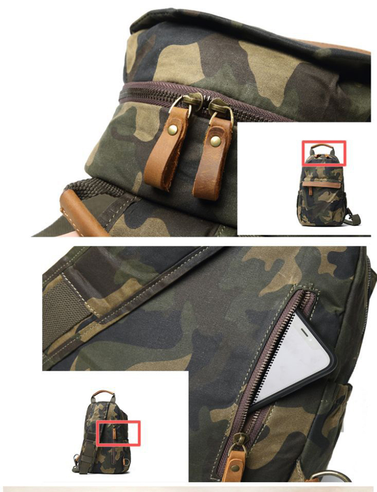 Sac de poitrine en cuir de toile extérieure pour hommes camouflage à une épaule