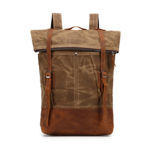 Sac à dos d'école durable en cuir véritable ciré en toile imperméable