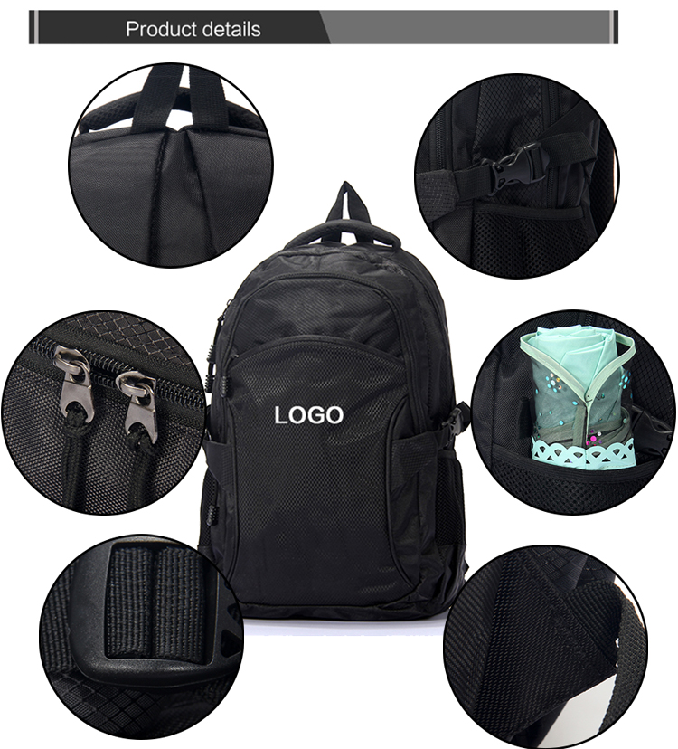 Sac à dos personnalisé sport étanche en nylon mochila pour ordinateur portable noir