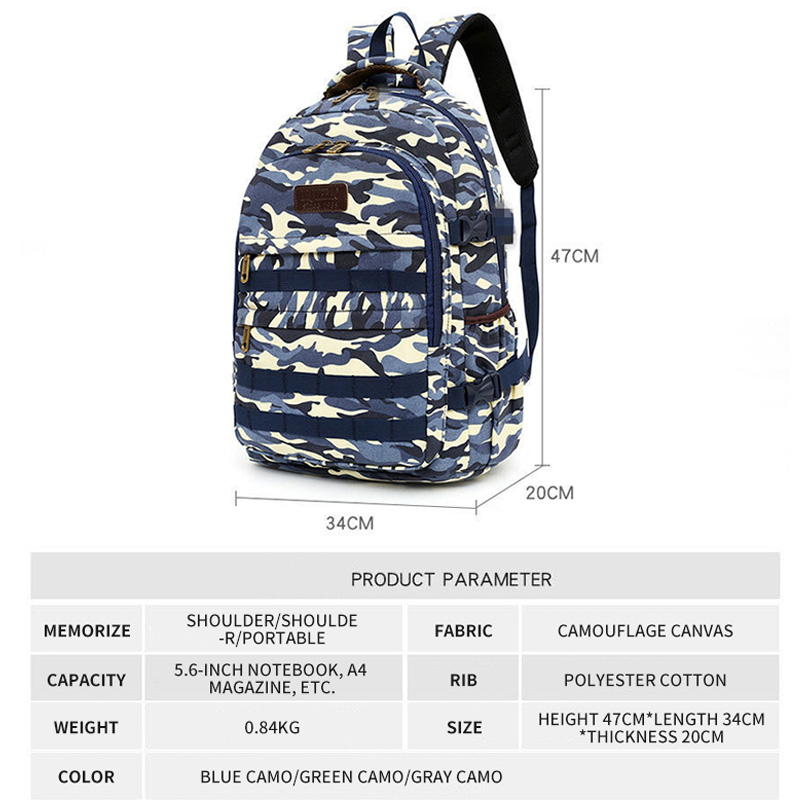 Sac à dos quotidien d'école d'ordinateur portable durable de toile de camouflage